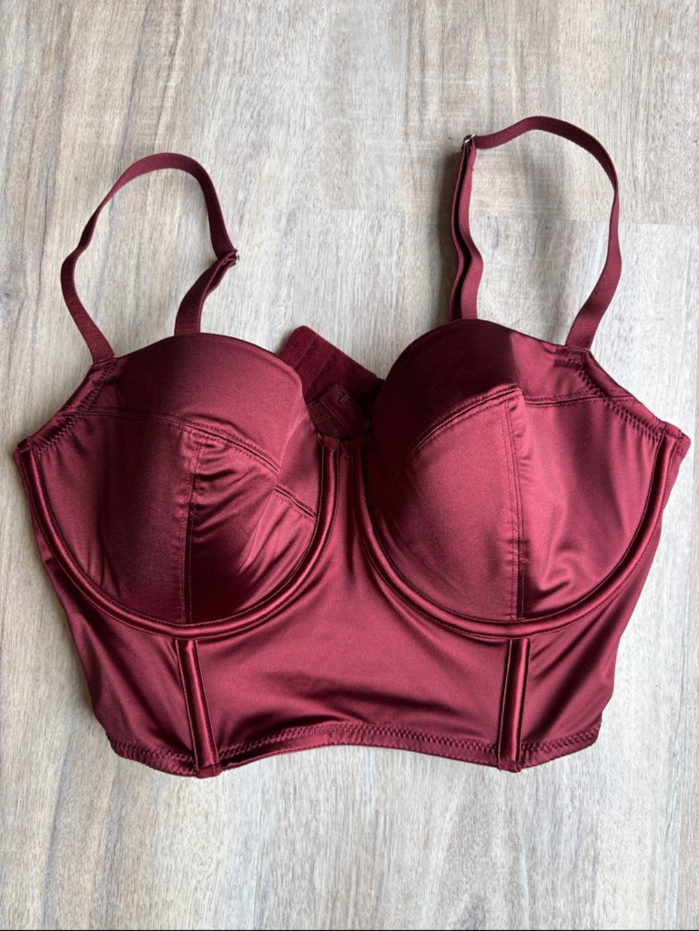 Auden Like New Large Satin Longline Bustier Bra in Burgundy